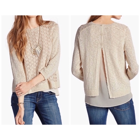 Lucky Brand Sweaters - LUCKY BRAND CROCHET MIXED MEDIA PULLOVER SWEATER
